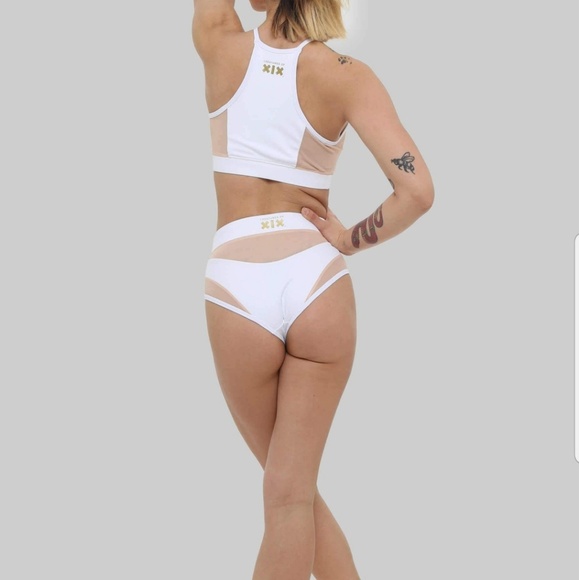 Creatures of xix goddess high waisted white nude mesh cheeky bikini bottoms - Picture 2 of 5